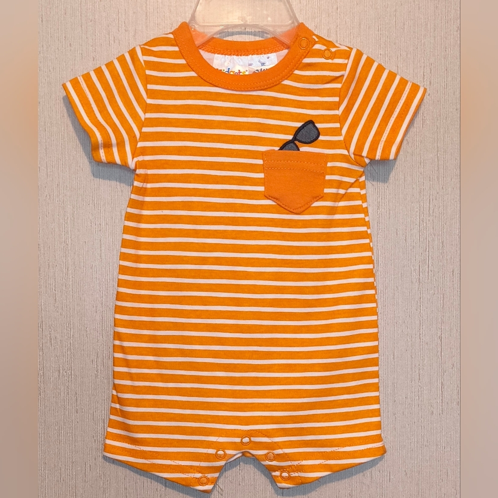 Kidgets Orange Striped Baby Boy's Romper with Pocket